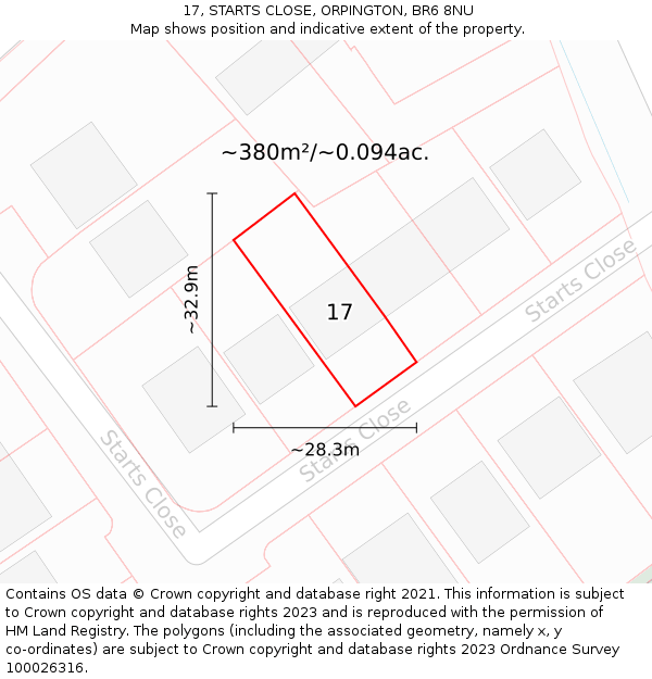 17, STARTS CLOSE, ORPINGTON, BR6 8NU: Plot and title map