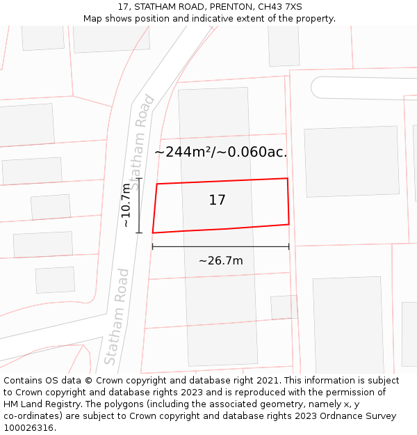 17, STATHAM ROAD, PRENTON, CH43 7XS: Plot and title map