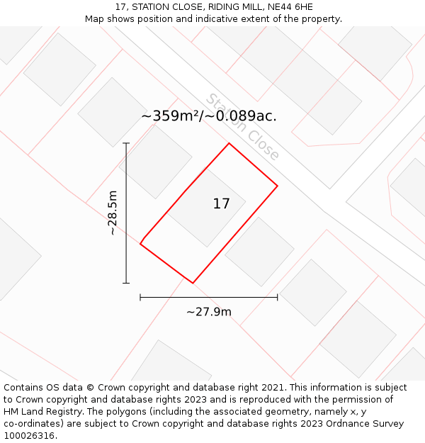 17, STATION CLOSE, RIDING MILL, NE44 6HE: Plot and title map