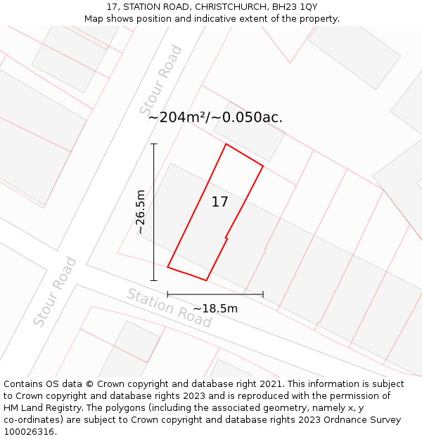 17, STATION ROAD, CHRISTCHURCH, BH23 1QY: Plot and title map