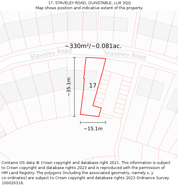 17, STAVELEY ROAD, DUNSTABLE, LU6 3QQ: Plot and title map