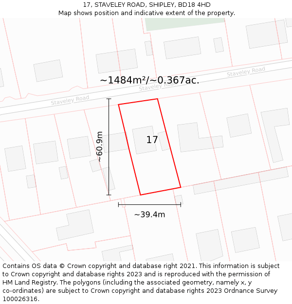 17, STAVELEY ROAD, SHIPLEY, BD18 4HD: Plot and title map