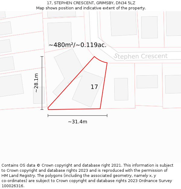 17, STEPHEN CRESCENT, GRIMSBY, DN34 5LZ: Plot and title map