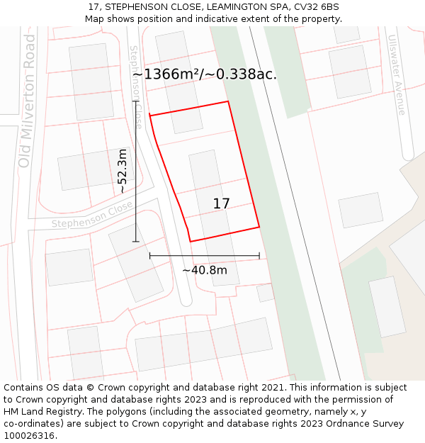17, STEPHENSON CLOSE, LEAMINGTON SPA, CV32 6BS: Plot and title map