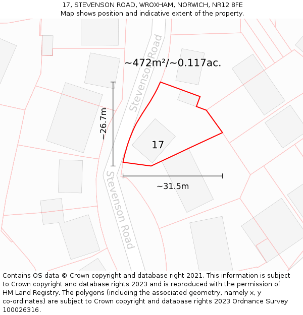 17, STEVENSON ROAD, WROXHAM, NORWICH, NR12 8FE: Plot and title map