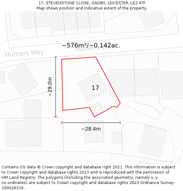 17, STEVENSTONE CLOSE, OADBY, LEICESTER, LE2 4TF: Plot and title map