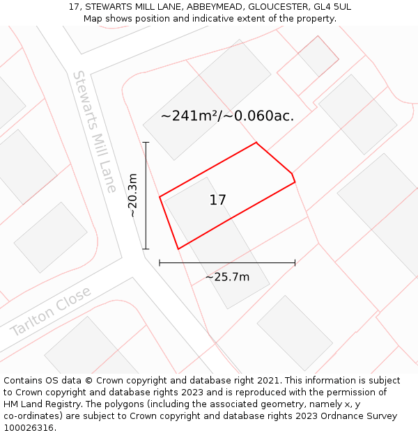 17, STEWARTS MILL LANE, ABBEYMEAD, GLOUCESTER, GL4 5UL: Plot and title map