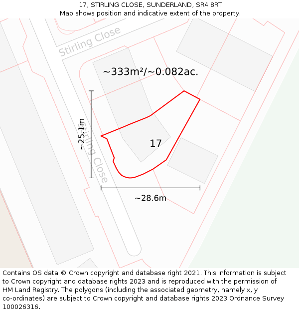 17, STIRLING CLOSE, SUNDERLAND, SR4 8RT: Plot and title map