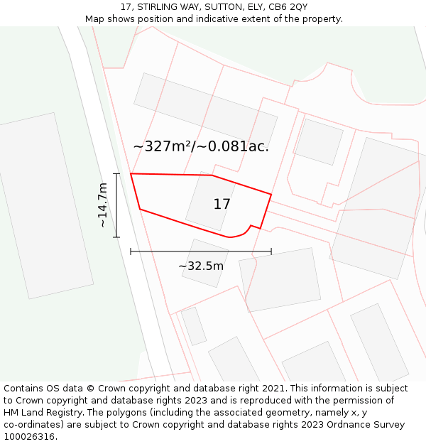 17, STIRLING WAY, SUTTON, ELY, CB6 2QY: Plot and title map