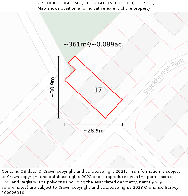 17, STOCKBRIDGE PARK, ELLOUGHTON, BROUGH, HU15 1JQ: Plot and title map