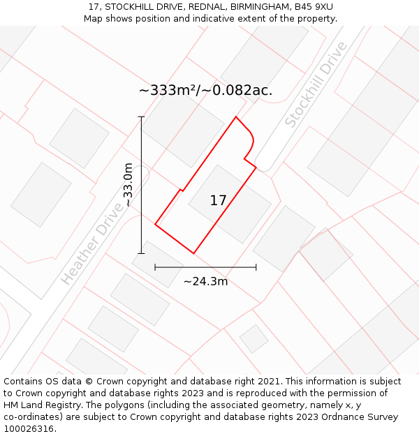 17, STOCKHILL DRIVE, REDNAL, BIRMINGHAM, B45 9XU: Plot and title map