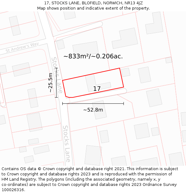 17, STOCKS LANE, BLOFIELD, NORWICH, NR13 4JZ: Plot and title map