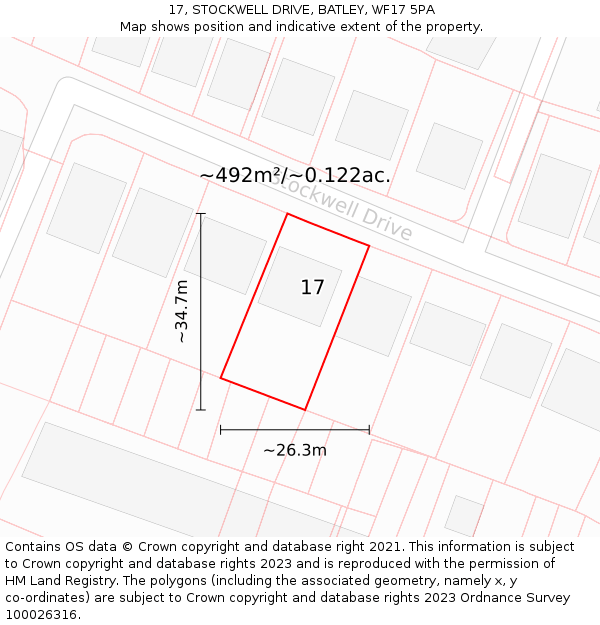17, STOCKWELL DRIVE, BATLEY, WF17 5PA: Plot and title map