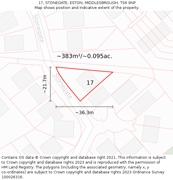 17, STONEGATE, ESTON, MIDDLESBROUGH, TS6 9NP: Plot and title map