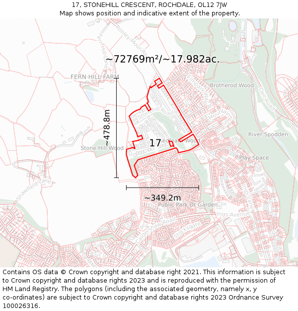 17, STONEHILL CRESCENT, ROCHDALE, OL12 7JW: Plot and title map