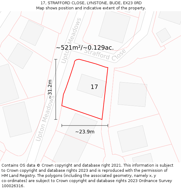 17, STRAFFORD CLOSE, LYNSTONE, BUDE, EX23 0RD: Plot and title map