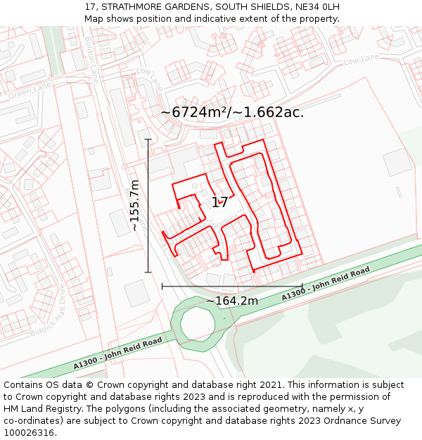 17, STRATHMORE GARDENS, SOUTH SHIELDS, NE34 0LH: Plot and title map