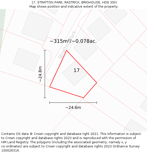 17, STRATTON PARK, RASTRICK, BRIGHOUSE, HD6 3SN: Plot and title map