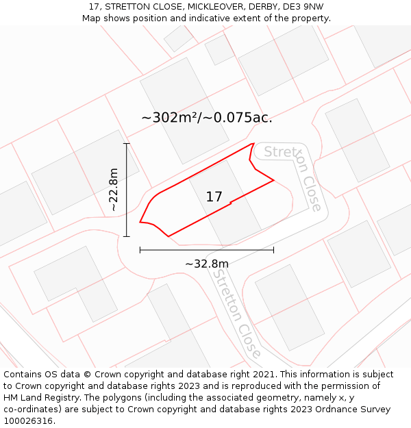 17, STRETTON CLOSE, MICKLEOVER, DERBY, DE3 9NW: Plot and title map