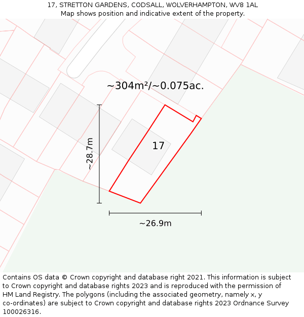 17, STRETTON GARDENS, CODSALL, WOLVERHAMPTON, WV8 1AL: Plot and title map
