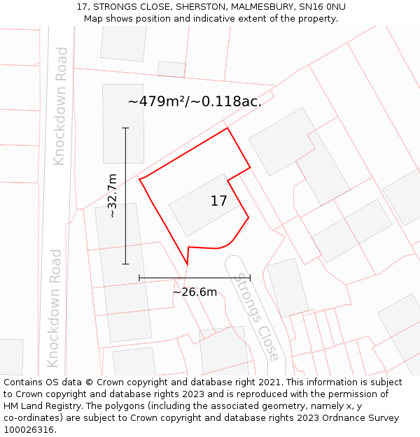17, STRONGS CLOSE, SHERSTON, MALMESBURY, SN16 0NU: Plot and title map