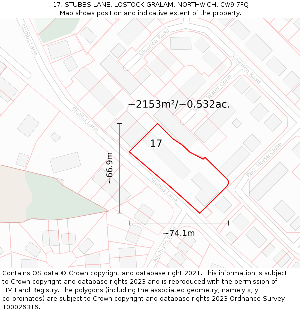 17, STUBBS LANE, LOSTOCK GRALAM, NORTHWICH, CW9 7FQ: Plot and title map