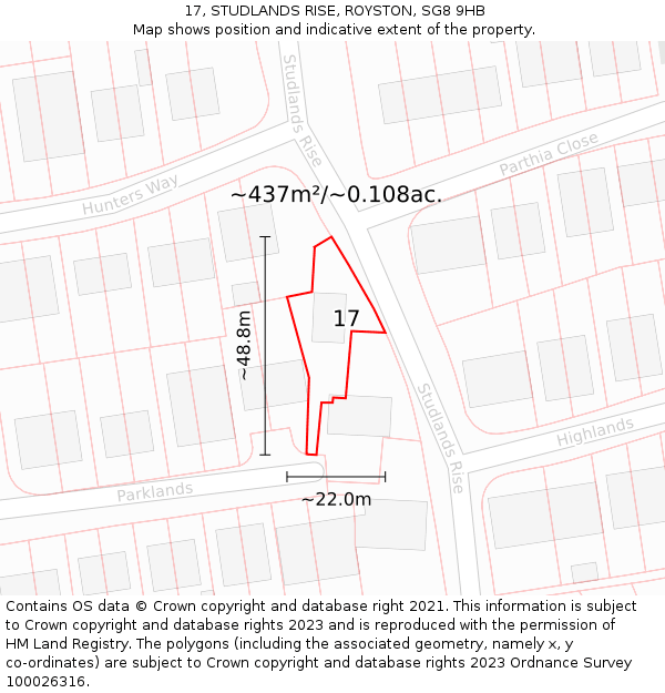17, STUDLANDS RISE, ROYSTON, SG8 9HB: Plot and title map