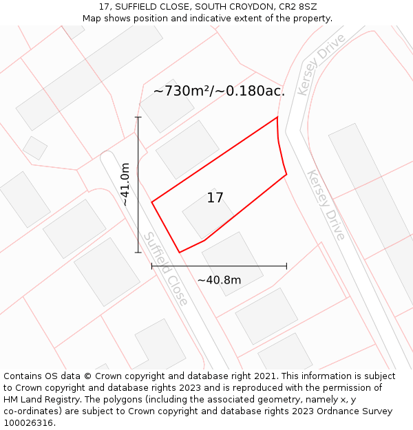 17, SUFFIELD CLOSE, SOUTH CROYDON, CR2 8SZ: Plot and title map
