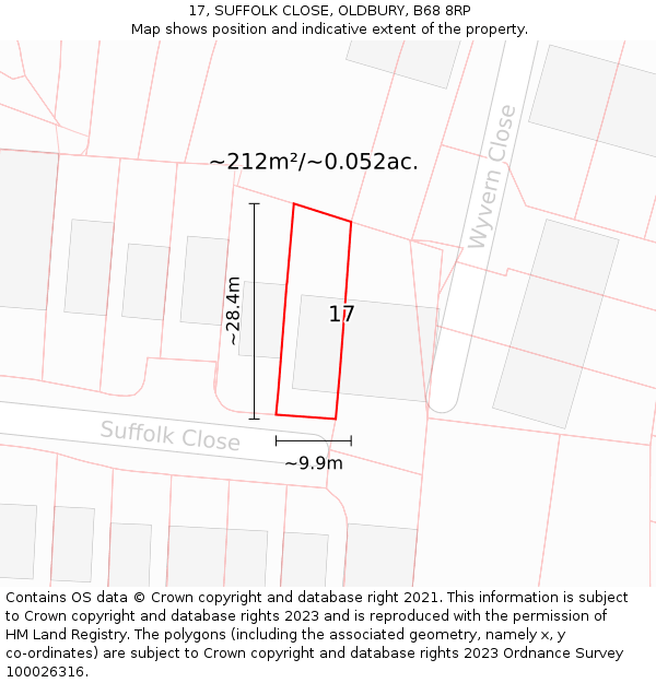 17, SUFFOLK CLOSE, OLDBURY, B68 8RP: Plot and title map
