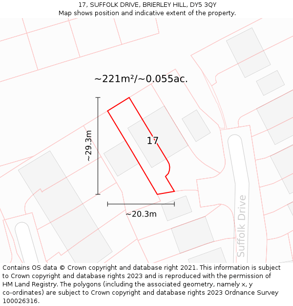 17, SUFFOLK DRIVE, BRIERLEY HILL, DY5 3QY: Plot and title map