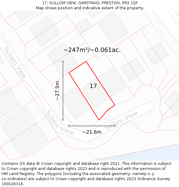 17, SULLOM VIEW, GARSTANG, PRESTON, PR3 1QF: Plot and title map