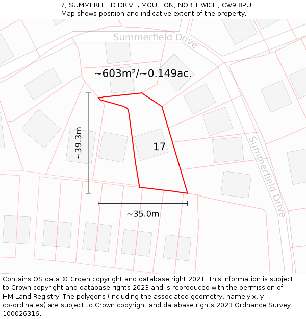 17, SUMMERFIELD DRIVE, MOULTON, NORTHWICH, CW9 8PU: Plot and title map