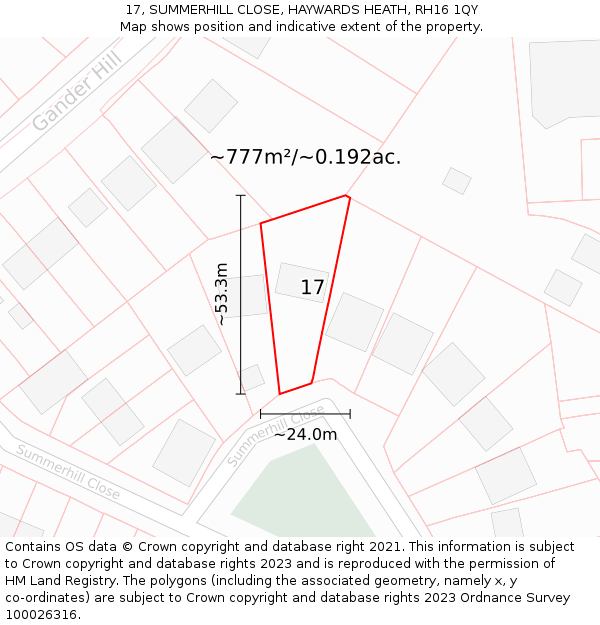 17, SUMMERHILL CLOSE, HAYWARDS HEATH, RH16 1QY: Plot and title map