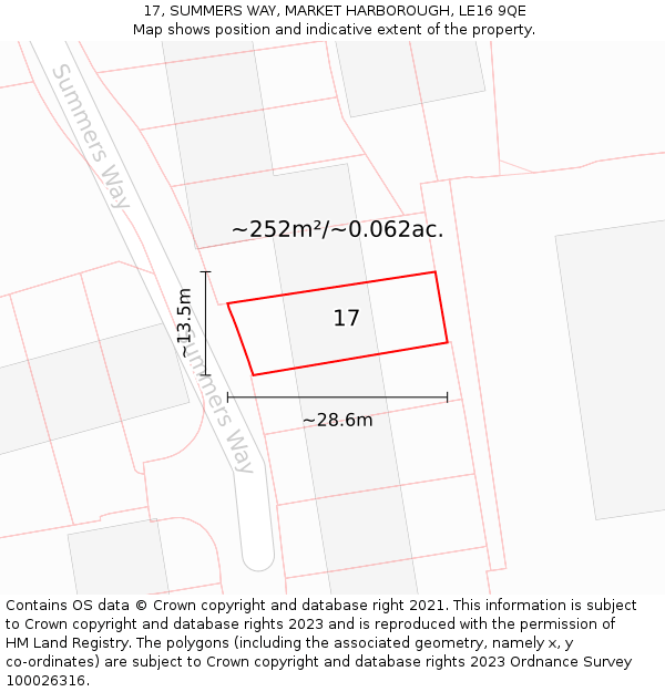 17, SUMMERS WAY, MARKET HARBOROUGH, LE16 9QE: Plot and title map