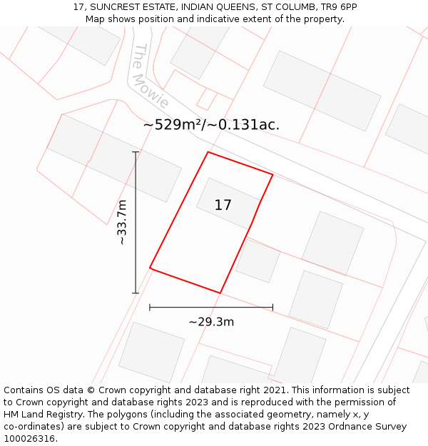 17, SUNCREST ESTATE, INDIAN QUEENS, ST COLUMB, TR9 6PP: Plot and title map
