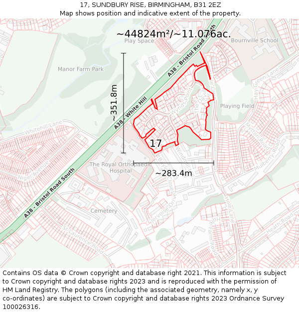 17, SUNDBURY RISE, BIRMINGHAM, B31 2EZ: Plot and title map