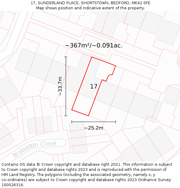 17, SUNDERLAND PLACE, SHORTSTOWN, BEDFORD, MK42 0FE: Plot and title map