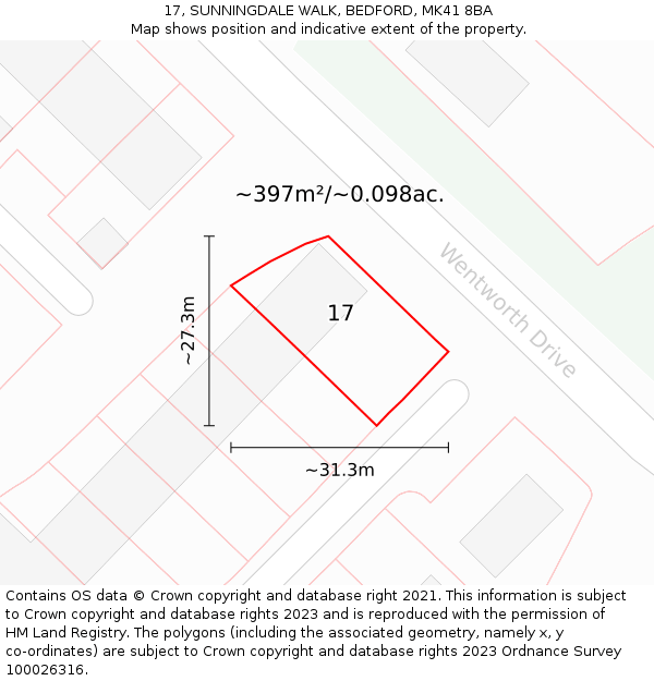 17, SUNNINGDALE WALK, BEDFORD, MK41 8BA: Plot and title map