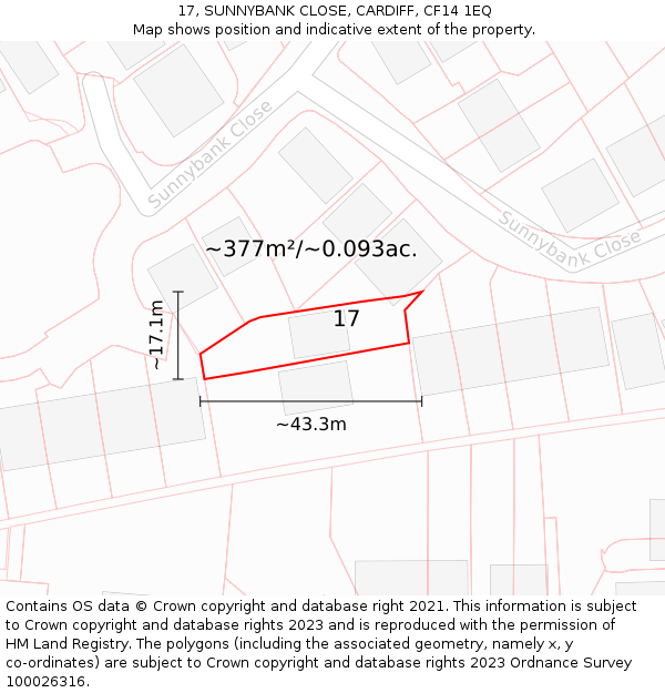 17, SUNNYBANK CLOSE, CARDIFF, CF14 1EQ: Plot and title map