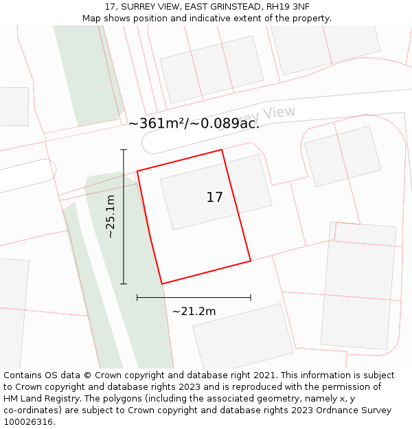 17, SURREY VIEW, EAST GRINSTEAD, RH19 3NF: Plot and title map