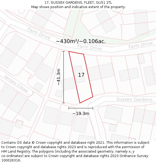 17, SUSSEX GARDENS, FLEET, GU51 2TL: Plot and title map