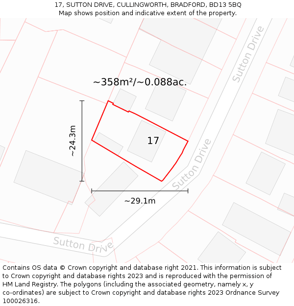 17, SUTTON DRIVE, CULLINGWORTH, BRADFORD, BD13 5BQ: Plot and title map