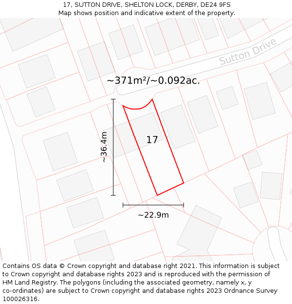 17, SUTTON DRIVE, SHELTON LOCK, DERBY, DE24 9FS: Plot and title map