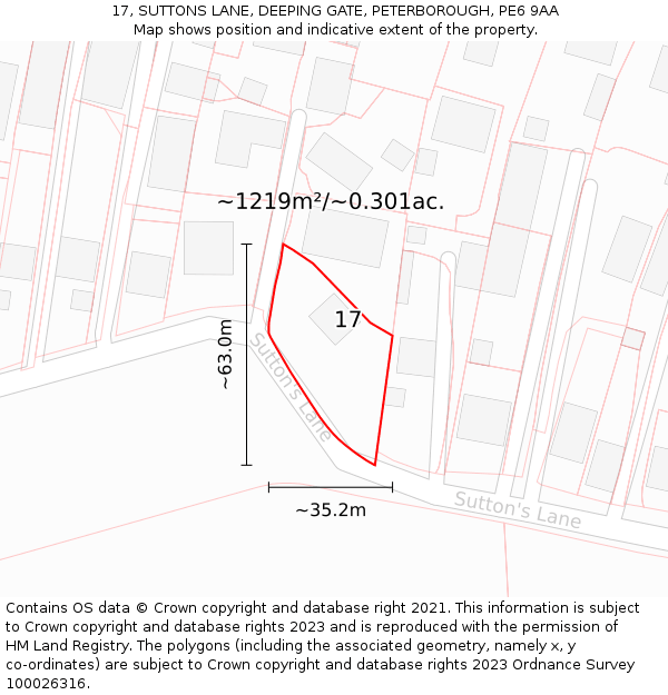 17, SUTTONS LANE, DEEPING GATE, PETERBOROUGH, PE6 9AA: Plot and title map