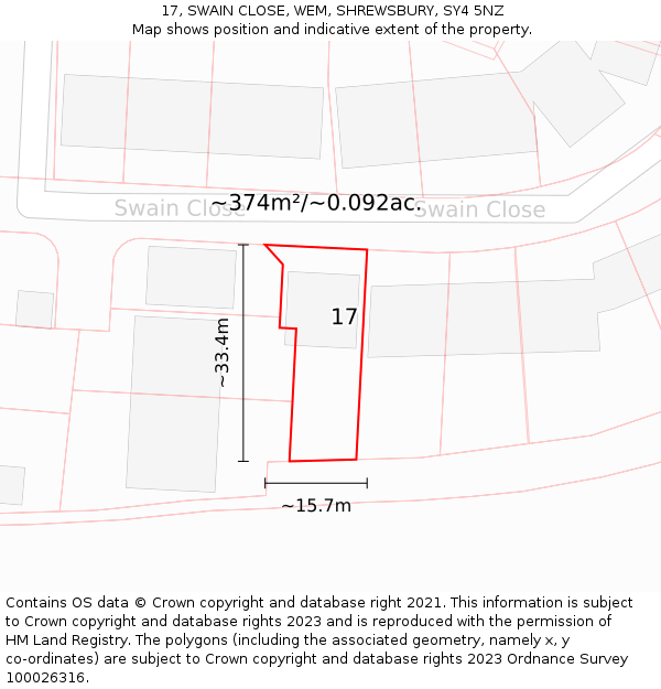 17, SWAIN CLOSE, WEM, SHREWSBURY, SY4 5NZ: Plot and title map