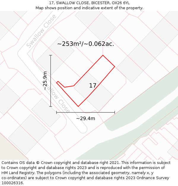 17, SWALLOW CLOSE, BICESTER, OX26 6YL: Plot and title map