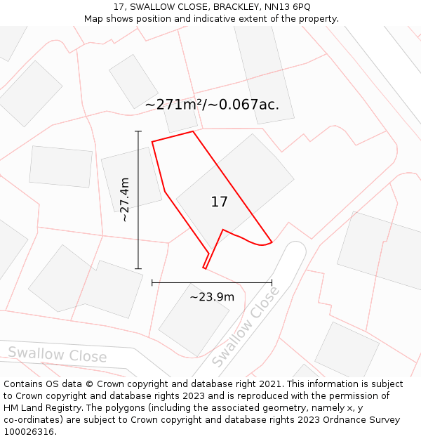17, SWALLOW CLOSE, BRACKLEY, NN13 6PQ: Plot and title map