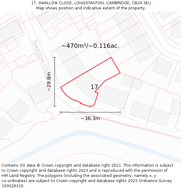 17, SWALLOW CLOSE, LONGSTANTON, CAMBRIDGE, CB24 3EU: Plot and title map