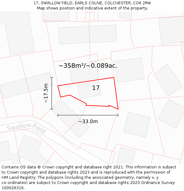 17, SWALLOW FIELD, EARLS COLNE, COLCHESTER, CO6 2RW: Plot and title map