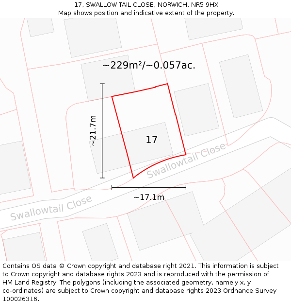 17, SWALLOW TAIL CLOSE, NORWICH, NR5 9HX: Plot and title map